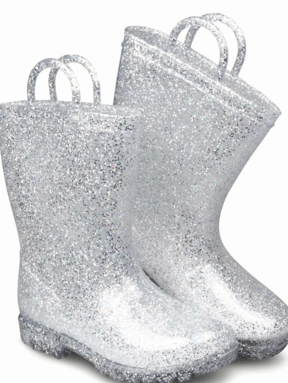 Girls Silver Glitter Rain Boots